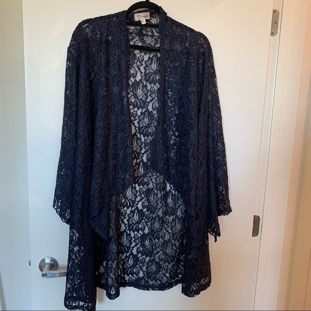 NWOT Women Eve & Maddie Plus Size Blue Lace Floral Cardigan 2X